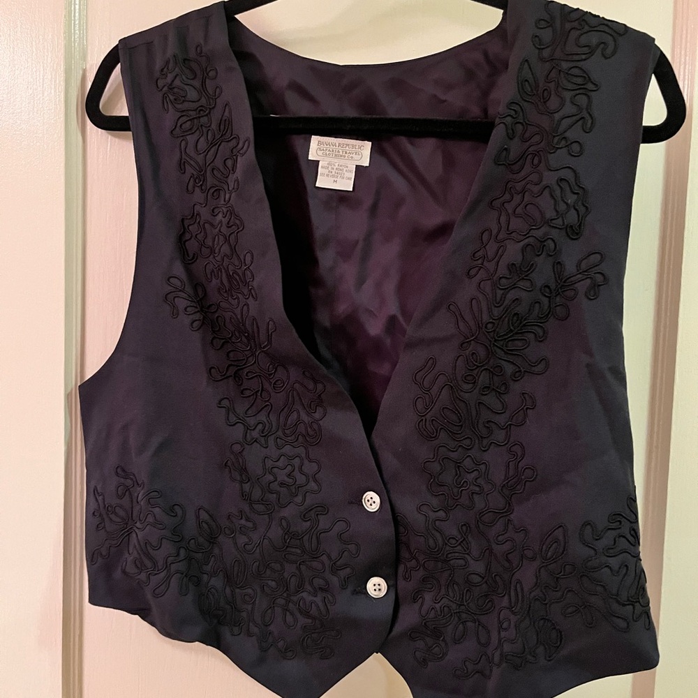 Banana Republic Embroidered Black Vest